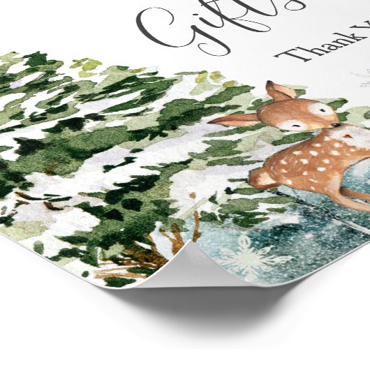 Winterdieren Woodland Sneeuwvlokken Kaarten & gesc Poster (Hoek)