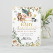 Winterdierenbos Het is koud buiten Baby shower Kaart (Staand voorkant)