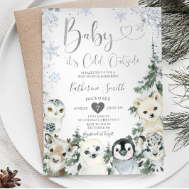 Winterdierenbosbessen met Baby shower Kaart