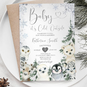 Winterdierenbosbessen met Baby shower Kaart