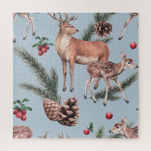 Winterdierenschets, blauwe achtergrond. legpuzzel (Verticaal)