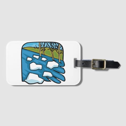 Winterdooi rivier met ijsschotsen bagagelabel (Voorkant (horizontaal))