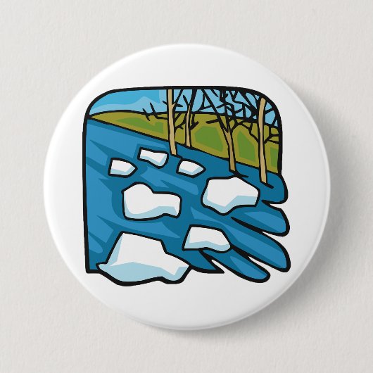 Winterdooi rivier met ijsschotsen ronde button 7,6 cm (Voorkant)