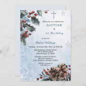 Winterdoop en 1e verjaardag uitnodiging (Voorkant / Achterkant)