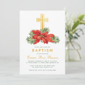 Winterdoop rond Kerstmis Poinsettia & Pine Kaart (Staand voorkant)