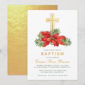 Winterdoop rond Kerstmis Poinsettia & Pine Kaart (Voorkant / Achterkant)