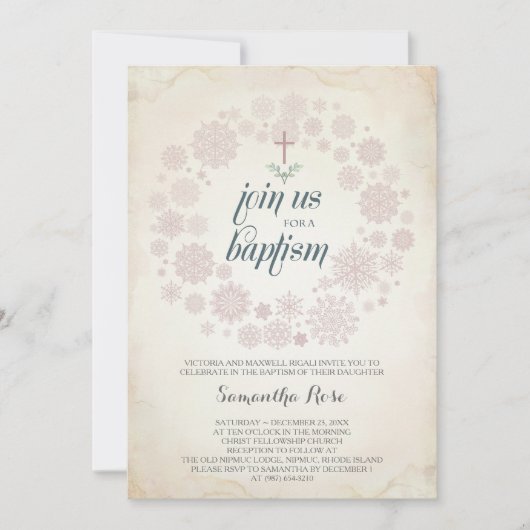 Winterdoop uitnodiging Sjabloon, meisje (Voorkant)