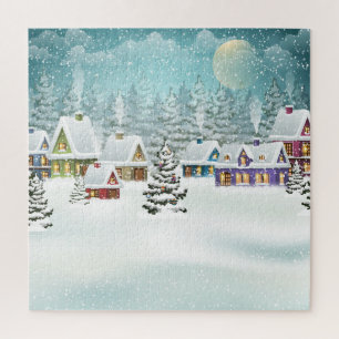 Winterdorp: besneeuwd landschap legpuzzel