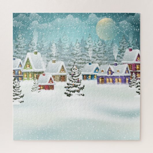 Winterdorp: besneeuwd landschap legpuzzel (Verticaal)