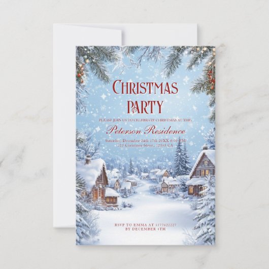 Winterdorp en Kerstsneeuwfeest Kaart (Voorkant)