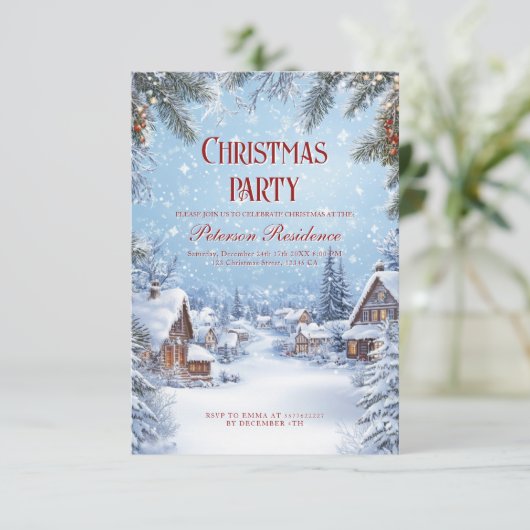 Winterdorp en Kerstsneeuwfeest Kaart (Staand voorkant)