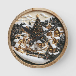 Winterdorp gloed met feestelijke lichten ronde klok