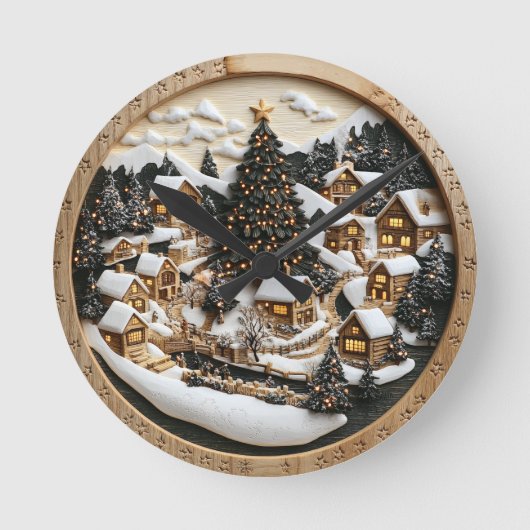 Winterdorp gloed met feestelijke lichten ronde klok (Voorkant)