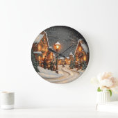 Winterdorp gloed met straatverlichting grote klok (Huis)