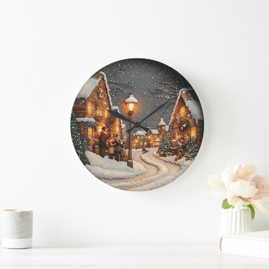 Winterdorp gloed met straatverlichting grote klok (Huis)