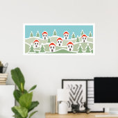Winterdorp, huizen met rode daken aangepaste Poste Poster (Thuiskantoor)