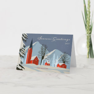 winterdorp Ice Blue en Red niet-foto Feestdagen Kaart