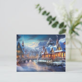 Winterdorp Illustratie Briefkaart (Staand voorkant)