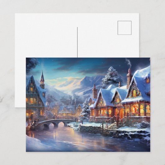 Winterdorp Illustratie Briefkaart (Voorkant / Achterkant)