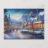 Winterdorp Illustratie Briefkaart (Voorkant)