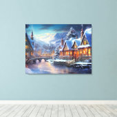 Winterdorp Illustratie Canvas Afdruk (Insitu (Houten vloer))