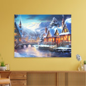 Winterdorp Illustratie Canvas Afdruk (Insitu (Woonkamer))