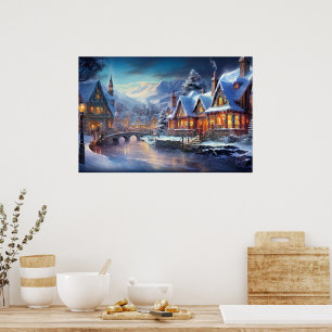 Winterdorp Illustratie Poster