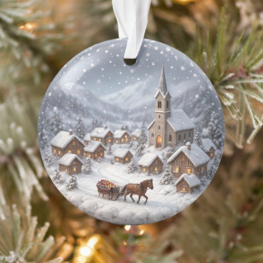 Winterdorp in een bergvallei ornament (Boom)