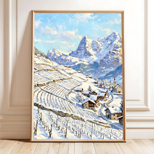 Winterdorp Landschaps Canvas Kunst Poster