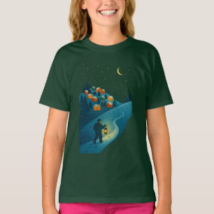Winterdorp Lantaarn Wandel Nacht Scene Meisjes T-S T-shirt