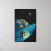Winterdorp Lantaarn Wandel Nacht Wrapped Canvas A Afdruk (Voorkant)