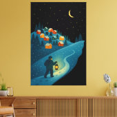 Winterdorp Lantaarn Wandel Nacht Wrapped Canvas A Afdruk (Insitu (Woonkamer))