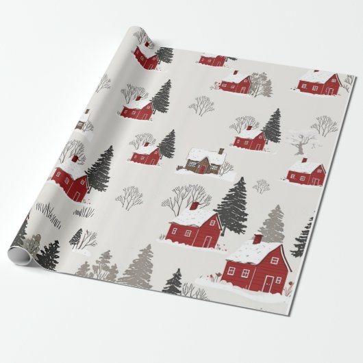  winterdorp leuk kerstthema cadeaupapier (Uitgerold)