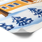 Winterdorp met bevroren bomen en besneeuwde heuvel poster (Hoek)