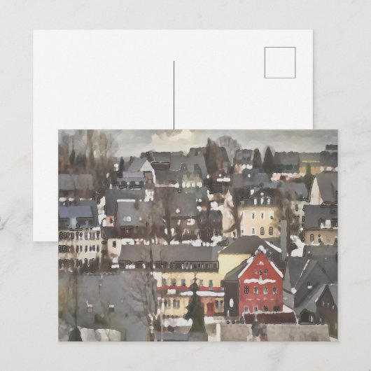 Winterdorp met één rood huis briefkaart (Voorkant / Achterkant)