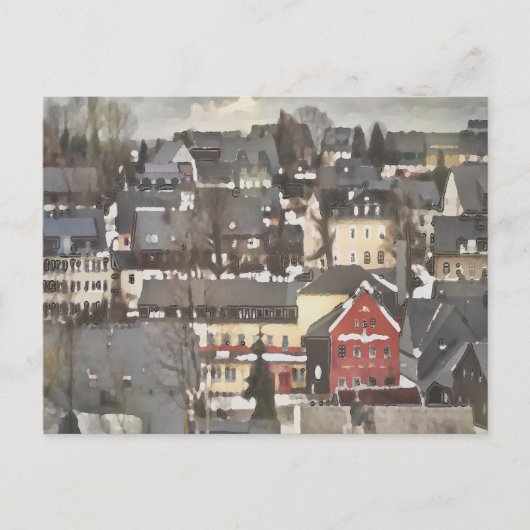 Winterdorp met één rood huis briefkaart (Voorkant)