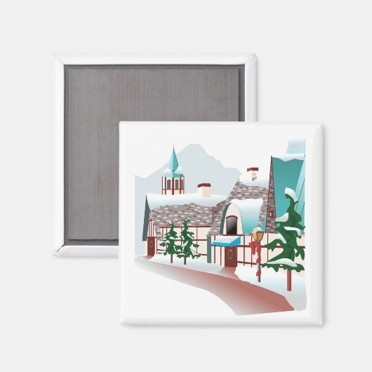 Winterdorp met Kerstmis Magneet (Voorkant / Achterkant)