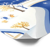 Winterdorp met kronkelende rivier en kerk poster (Hoek)