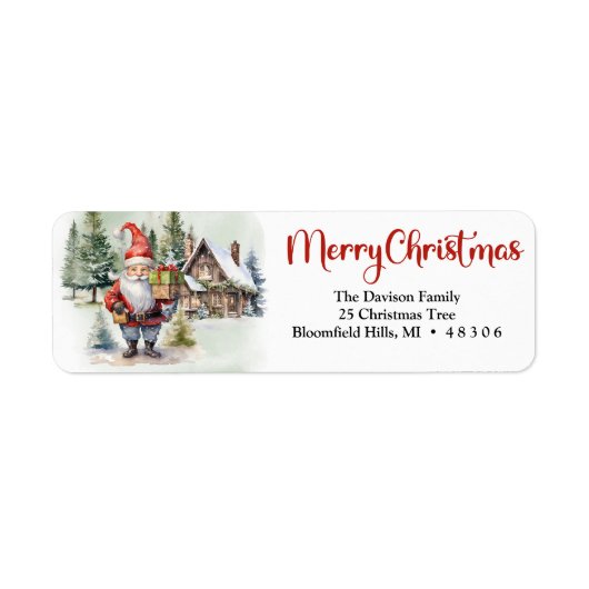 Winterdorp met waterverf kerstkabouter etiket (Voorkant)