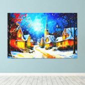 Winterdorp onder maanlicht in dromerij canvas afdruk (Insitu (Houten vloer))