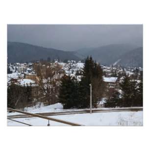 Winterdorp Panorama - Platteland Landschap Roemeni Perfect Poster