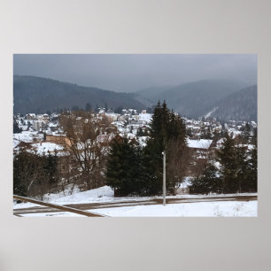 Winterdorp Panorama - Platteland Landschap Roemeni Poster