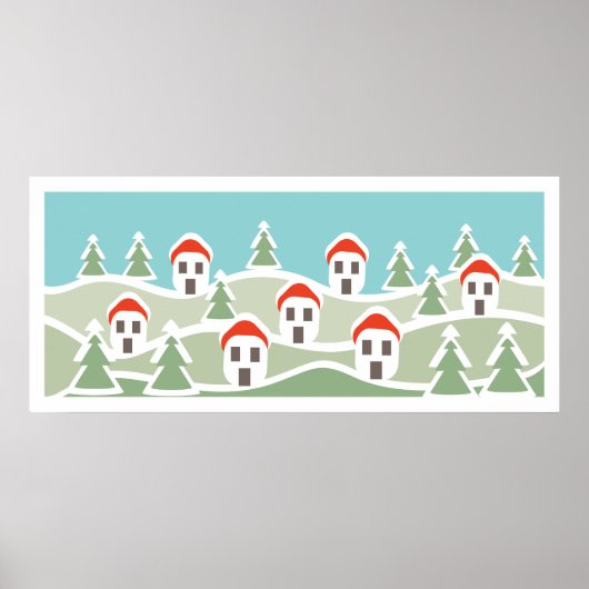Winterdorp, rode dakhuizen, aangepast Poster (Voorkant)