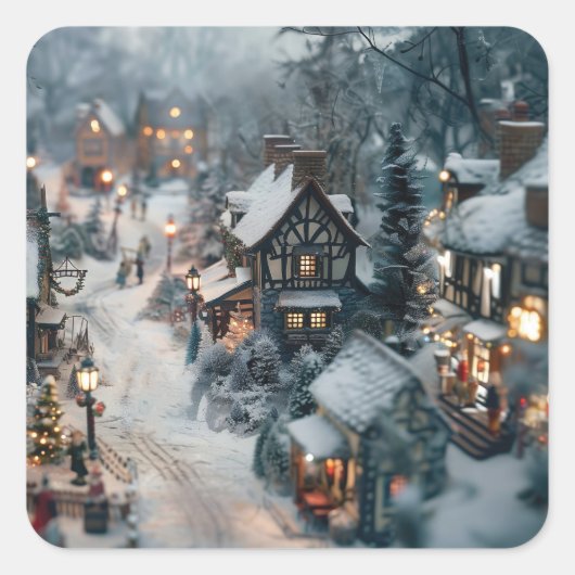 Winterdorp Vierkante Sticker (Voorkant)