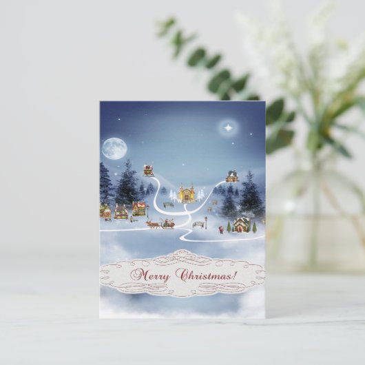 Winterdorp, vrolijk kerstfeest feestdagenkaart (Staand voorkant)