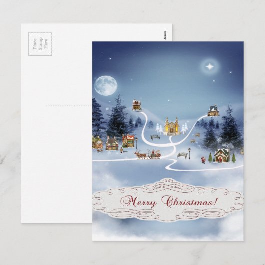 Winterdorp, vrolijk kerstfeest feestdagenkaart (Voorkant / Achterkant)
