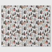 Winterdorpen schets patroon kerst cadeaupapier (Vlak)