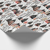 Winterdorpen schetsen kerstpatroon cadeaupapier (Hoek)