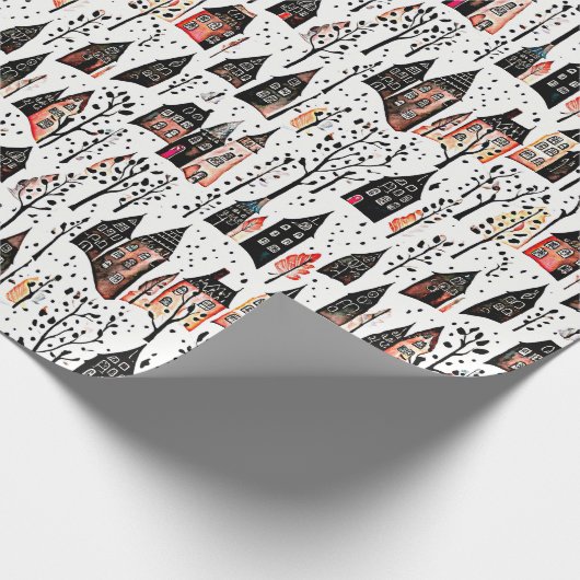 Winterdorpen schetsen kerstpatroon cadeaupapier (Hoek)