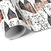 Winterdorpen schetsen kerstpatroon cadeaupapier (Rol Hoek)
